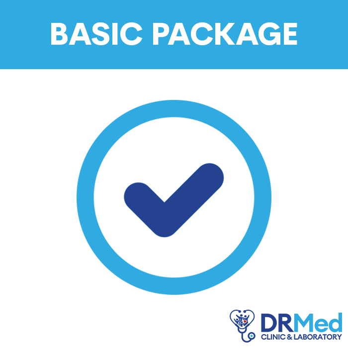 DRMED Basic Package for health check-ups with CBC, urinalysis, and chest X-ray for peace of mind in health screenings.