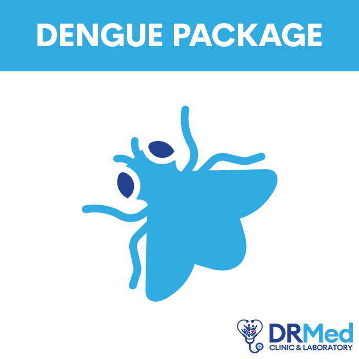 DRMED Dengue Package for rapid detection and management of dengue fever with CBC, NS1, IgG, and IgM diagnostics.