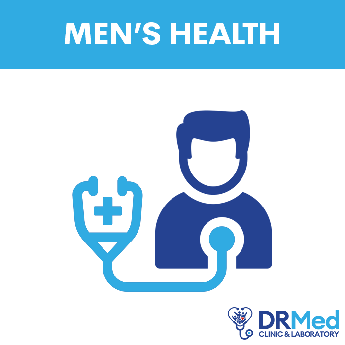 DRMed Men's Health Package logo featuring a stethoscope and figure, promoting comprehensive men's health and wellness screenings.