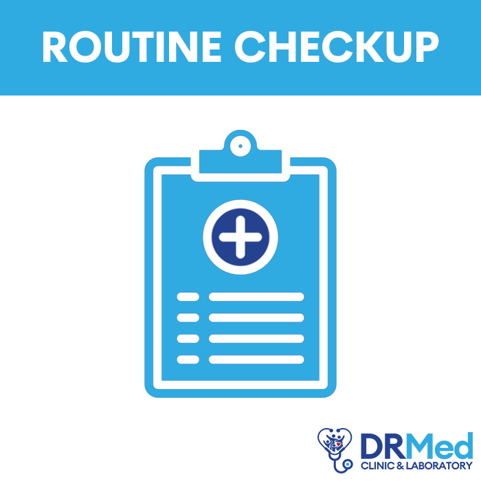 Routine checkup clipboard icon for DRMED health assessment package with essential tests for wellness monitoring.