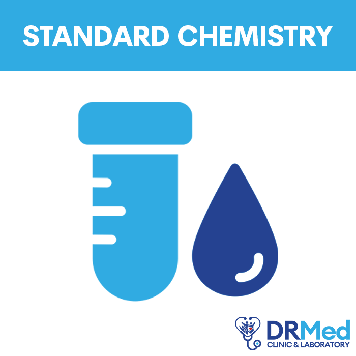 DRMED Standard Chemistry Package for health analysis and monitoring, featuring test tube and droplet icons.